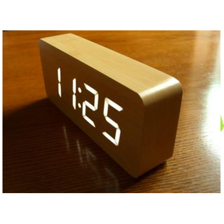 New White LED Maple Wooden Wood Digital Alarm Clock