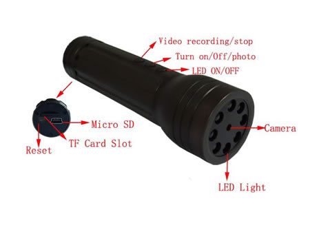 Batería ordenador portátil High Resolution Flashlight A/V Spy Camera Torch Cam DVR
