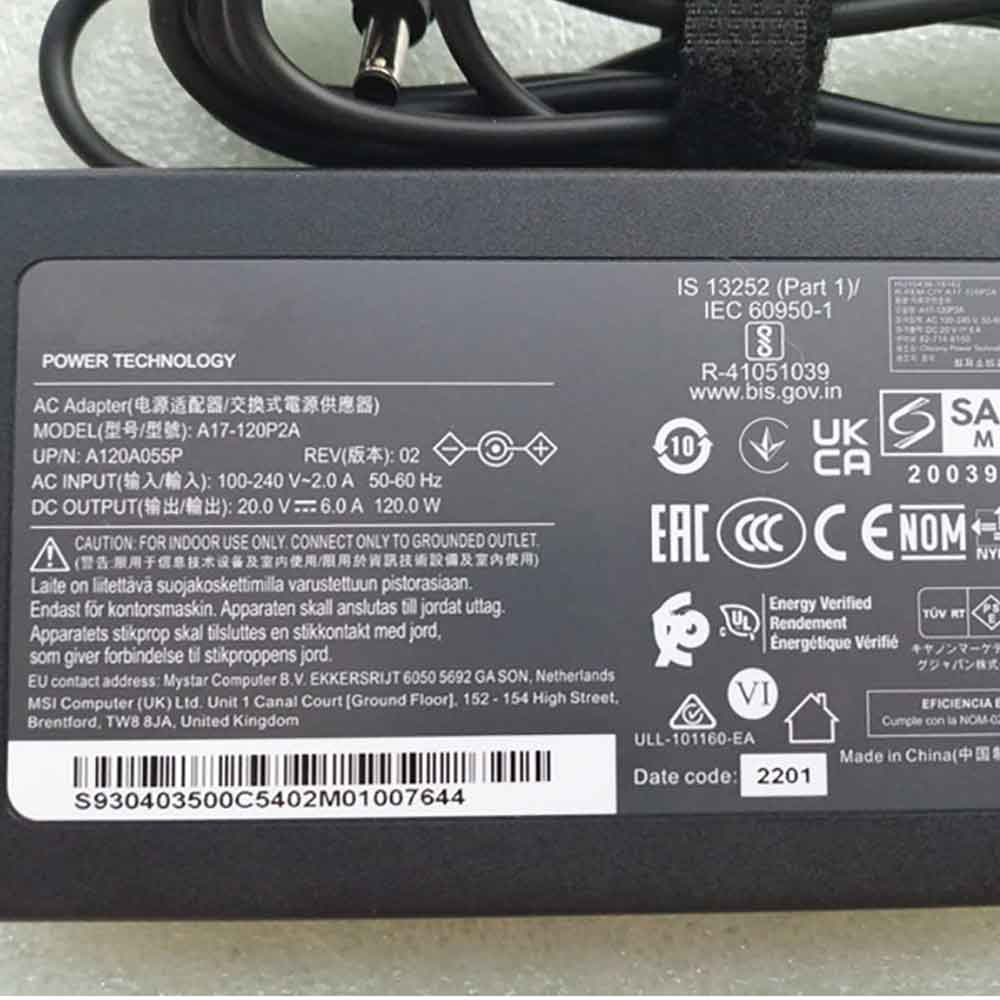 20V 6A 120W Asus A17-120P2A adapter