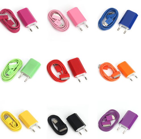 Batería ordenador portátil 10 Colors EU Plug Wall Charger Adapter+USB Data Sync Cable For 

iPhone 1 2 3 4 4S