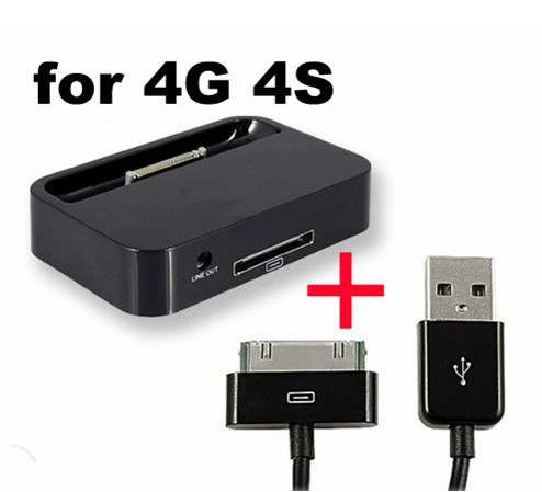Batería ordenador portátil Black Dock Sync Charger Charging Station For iPhone 4/4S/4G + USB Data Cable