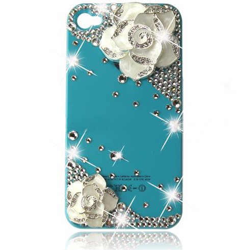 Batería ordenador portátil Cute Diamond Bling Metal Flower For iPhone 4 4G 4S Hard Back Protect Case Cover