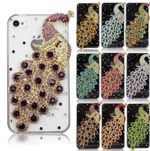Batería ordenador portátil Fashion Crystal Peacock Handmade Diamond Bling Back Case Cover For iPhone 4G 4S