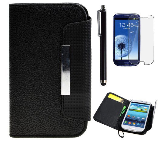 Batería ordenador portátil Magnetic Stripe Leather Card Wallet Case Cover For Galaxy S3 III i9300 B