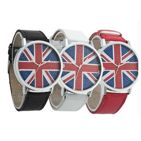 Batería ordenador portátil New Fashion Round Quartz Woman Lady Girl Wrist Watch UK National Flag 3 Color