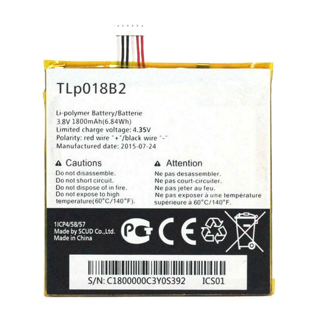 Batería  1800mAh/6.84WH 3.8V/4.3V TLP018B2-baterias-1800MAH/ALCATEL-TLP018B2-baterias-370mAh/ALCATEL-TLP018B2-baterias-1800mAh/ALCATEL-TLP018B2-baterias-1800MAH/ALCATEL-TLP018B2-baterias-370mAh/ALCATEL-TLP018B2